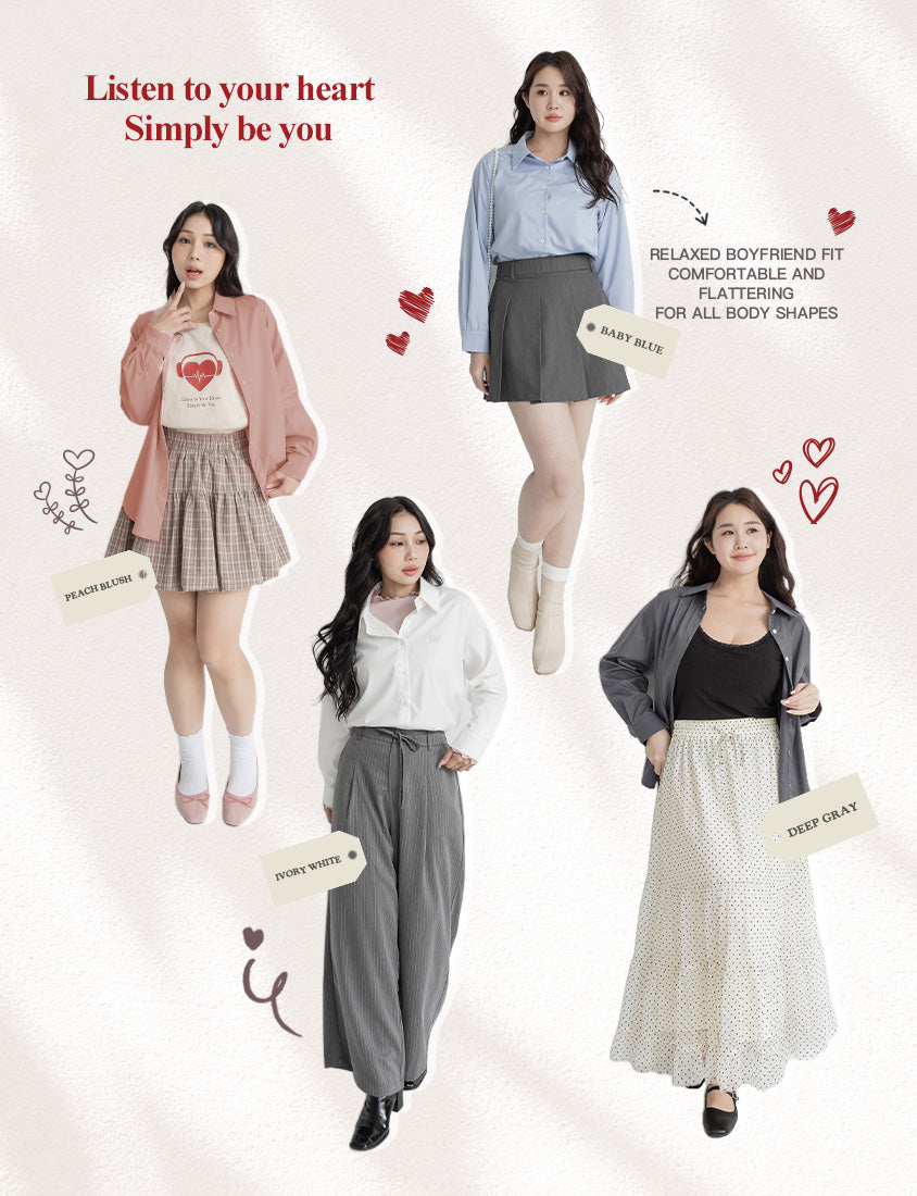 Heart Logo Embroidered Oversized Boyfriend Plus Size Shirt