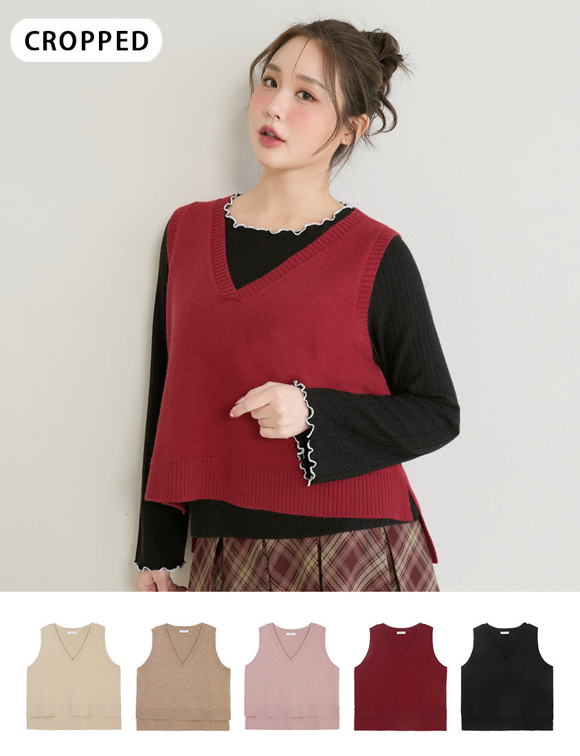 Versatile Multicolor V-Neck Cropped Plus Size Knit Vest