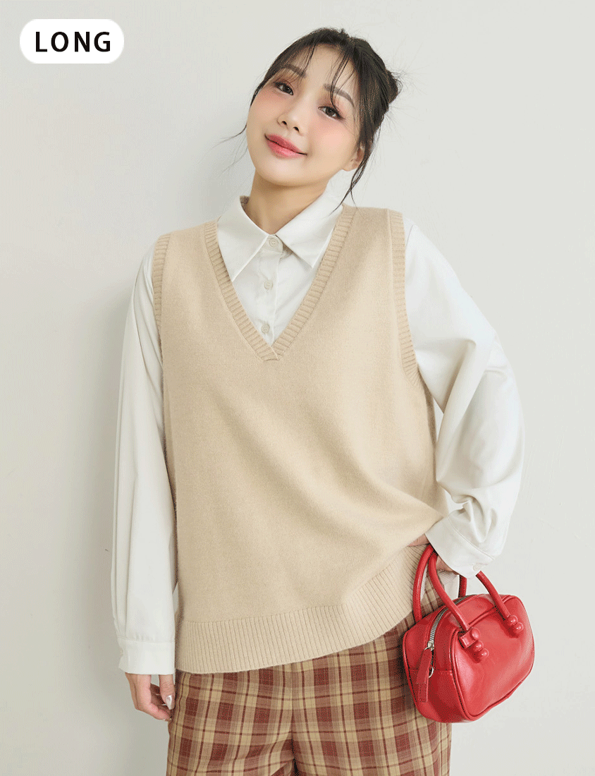 Versatile Multicolor V-Neck Mid-Length Plus Size Knit Vest
