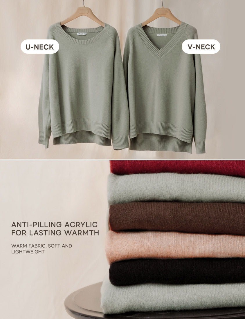 Soft Stretch Warm Multicolor V-Neck Plus Size Long Sleeve Knit Top
