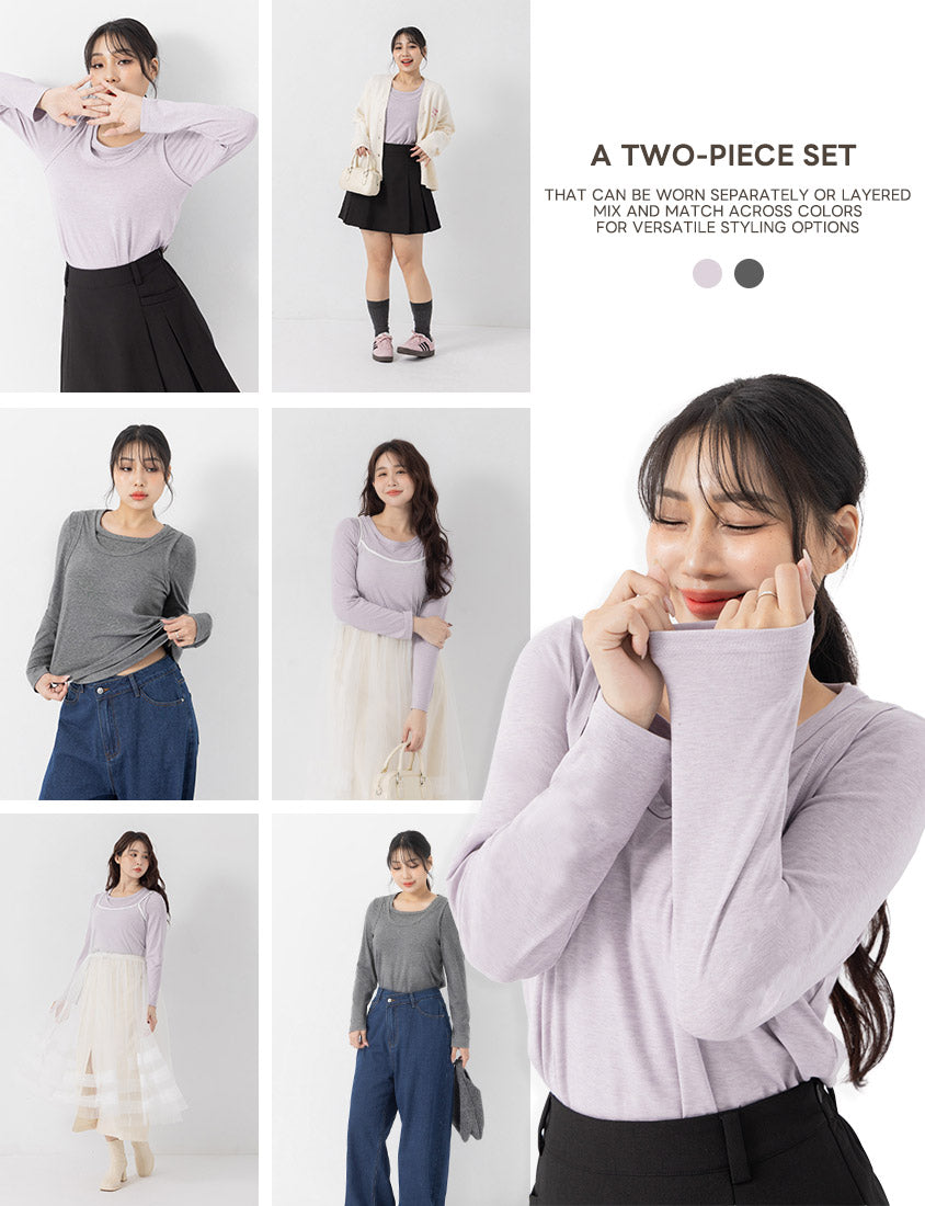 Soft Tencel Wool Plus Size Two-Piece Top (With Inner Top)