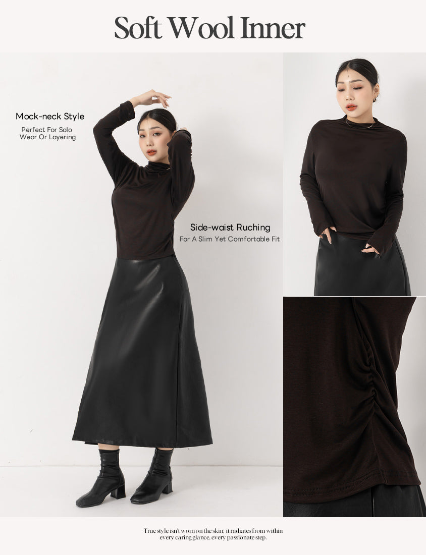 MUA! Semi Sheer TENCEL Wool Mock Neck Plus Size Long Sleeve Top
