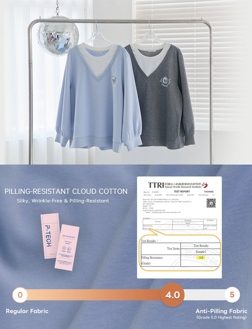 Snowball Cover Cat Faux Layered Plus Size Cloud Cotton Top (Unisex) (MIND.A.DAY Collaboration)