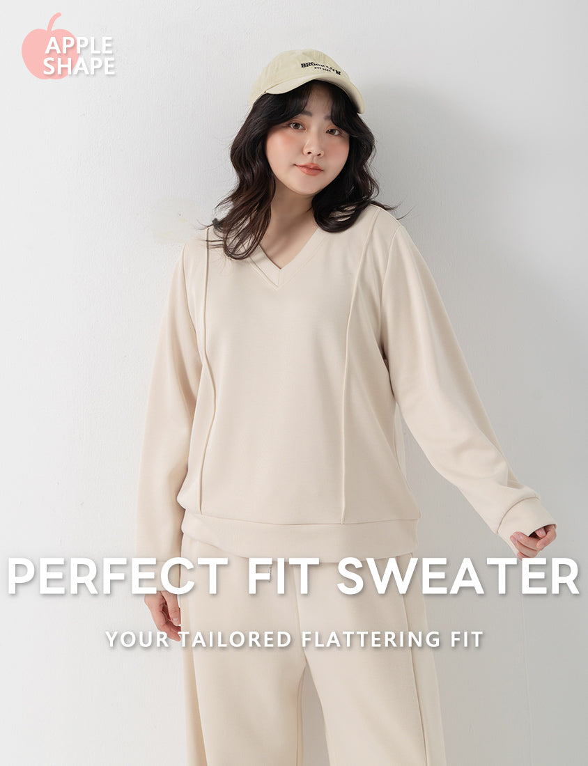 Apple-Shaped Friendly! Perfect Fit Seamed Yogurt Touch Plus Size Sweater