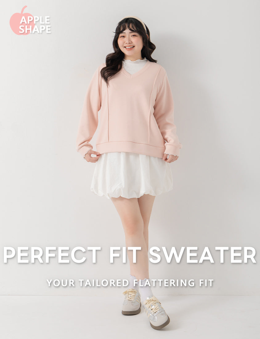 Apple-Shaped Friendly! Perfect Fit Seamed Yogurt Touch Plus Size Sweater