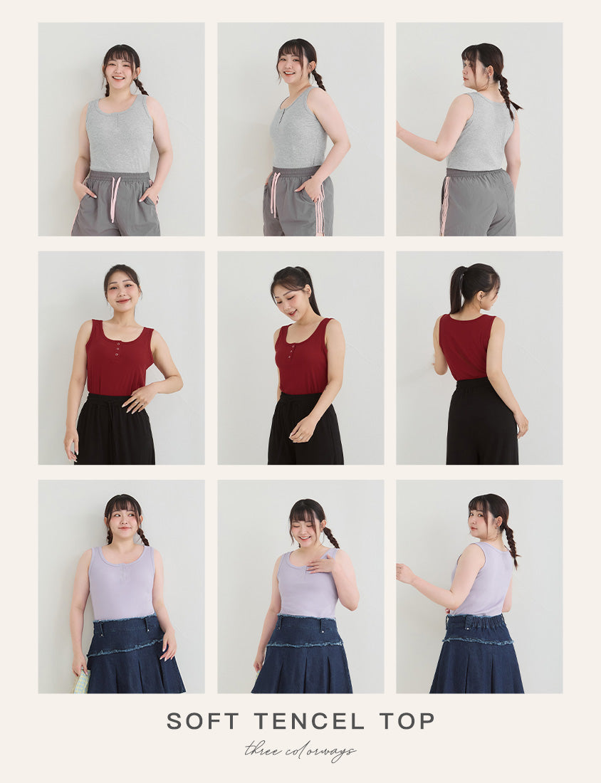Cooling Lyocell Ribbed Crewneck Plus Size Tank Top