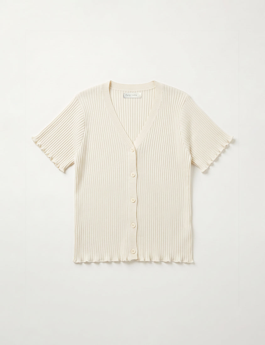 Playful Lettuce-Trim V-Neck Short Sleeve Knit Plus Size Top