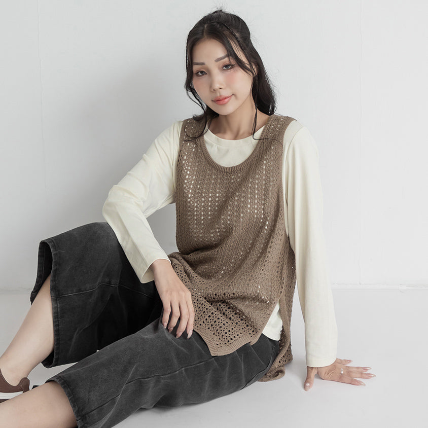 Japanese Style Layered Knit Cutout Plus Size Two-Piece Set