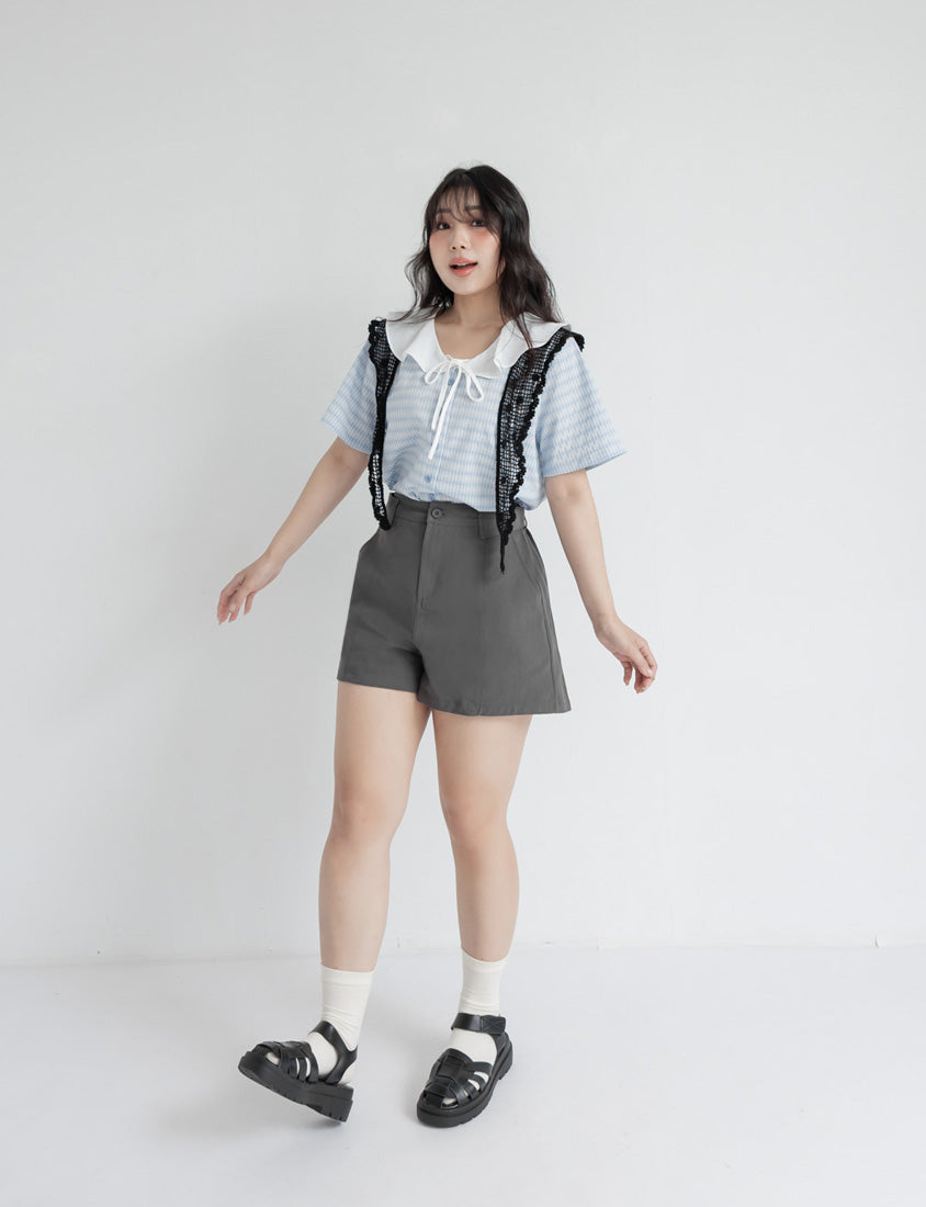 Fresh Contrast Ruffle Plaid Plus Size Shirt