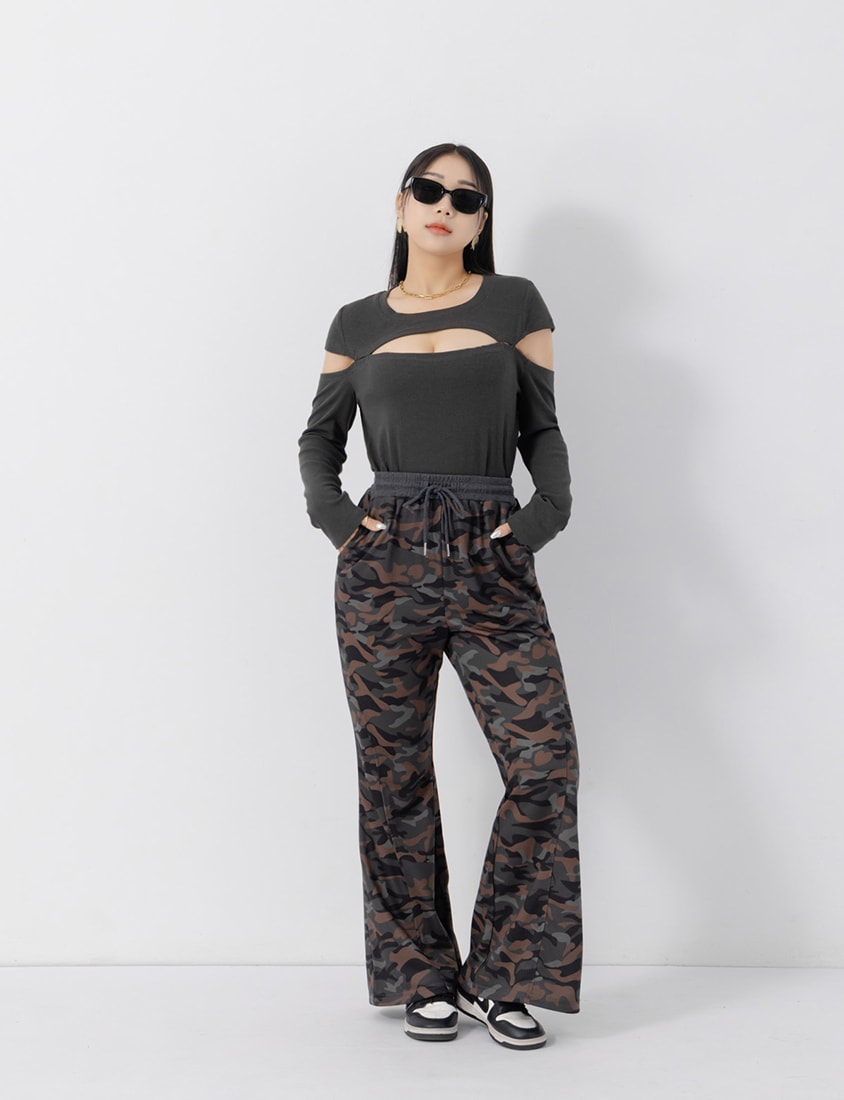 MUA! Cool Camo Drawstring Stitch Plus Size Flare Pants