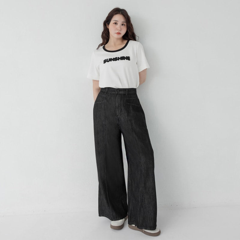 Contrast Fuzzy Embroidery Plus Size Crewneck Tee