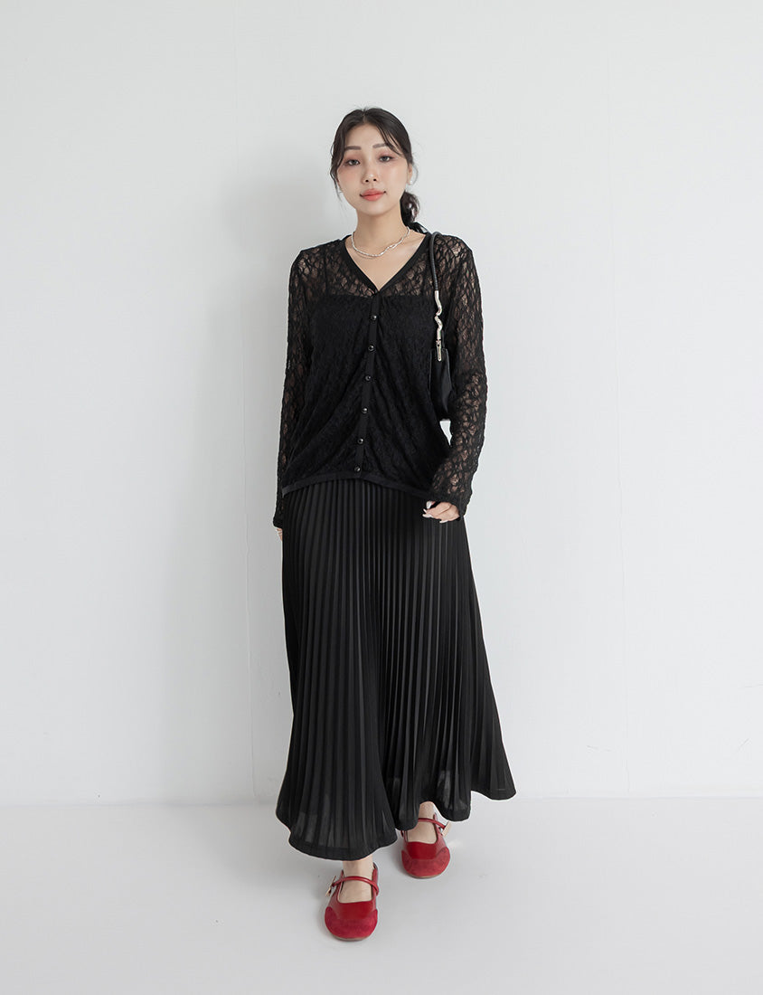 MISS. Fairy Lace Hollow Cut Button-Up Plus Size Cardigan