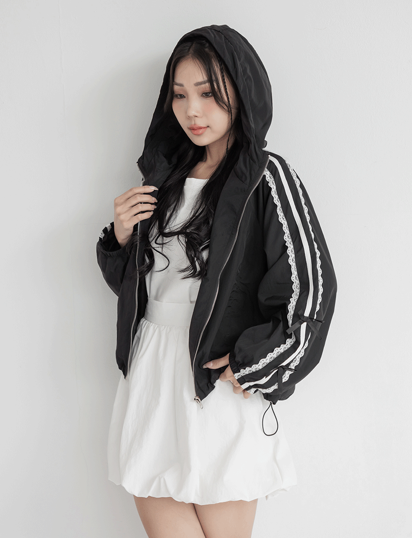 Lace Water-Repellent Hooded Plus Size Trench Coat