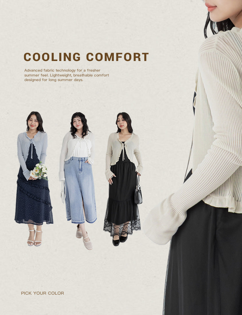 Instant Cooling Tencel Blend Tie-Front Knit Plus Size Cardigan