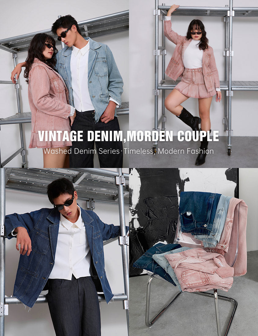 Vintage Washed Denim Plus Size Blazer (Unisex)