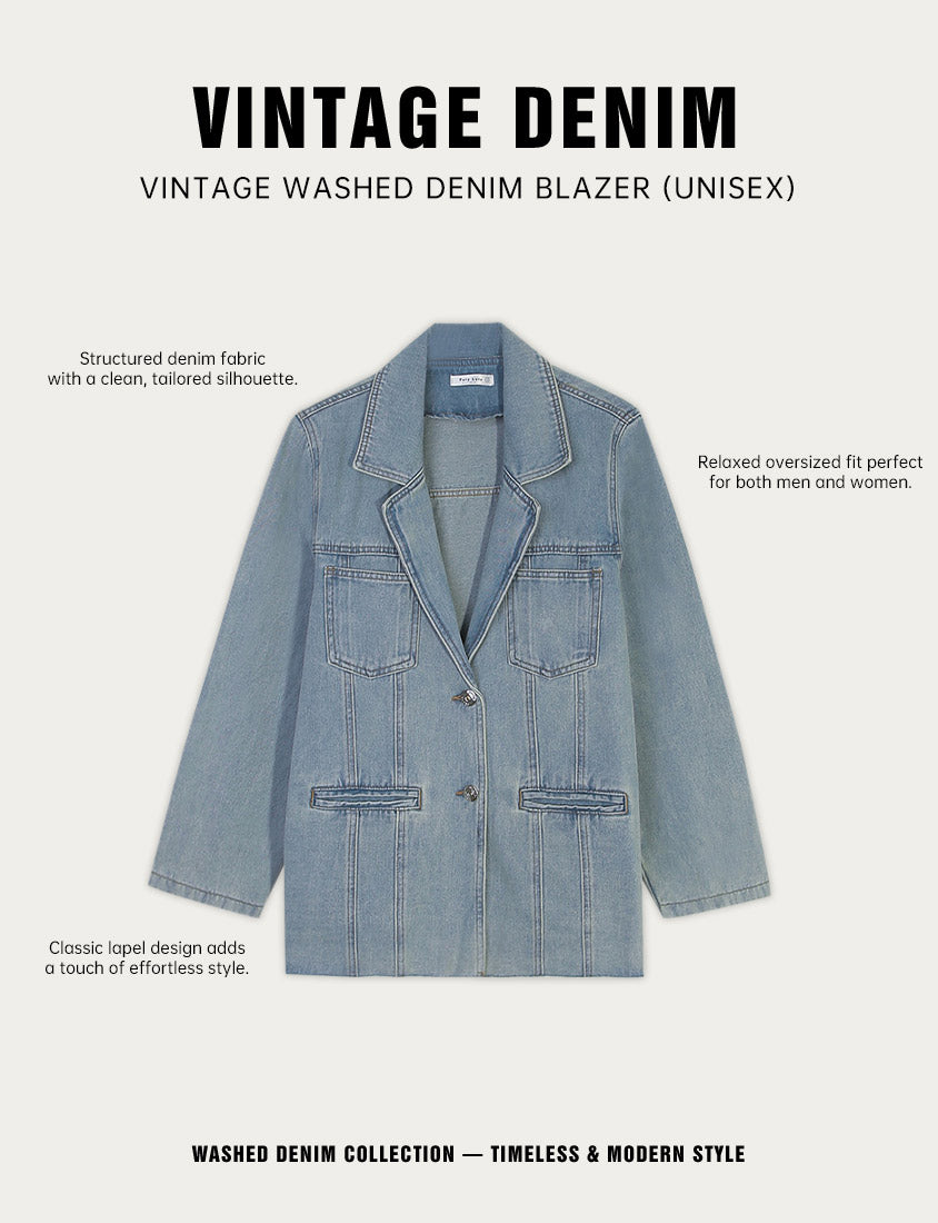 Vintage Washed Denim Plus Size Blazer (Unisex)