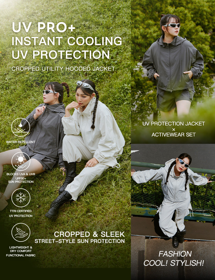 Instant Cooling UV-Protection Cropped Utility Hooded Plus Size Jacket
