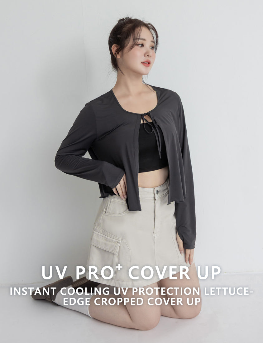 Instant Cooling UV-Protection Cropped Ruffle Trim Plus Size Cover Up