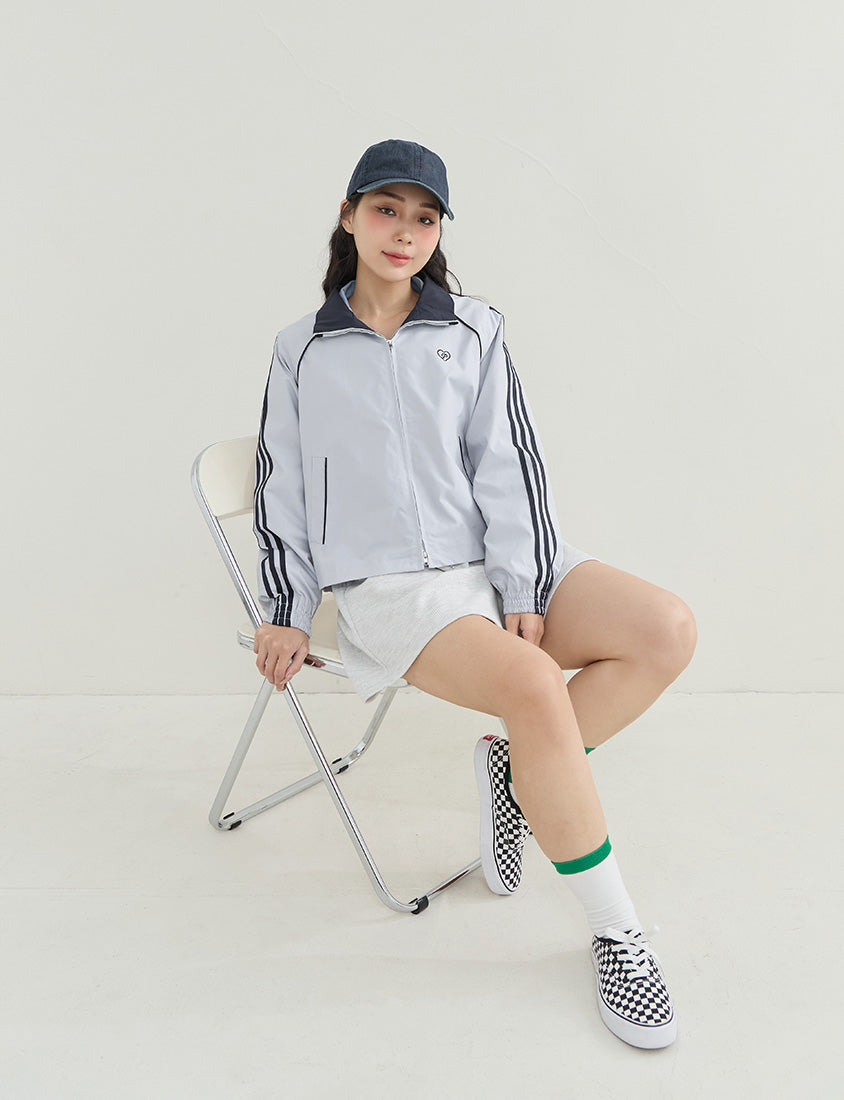 Korean-Inspired Retro Contrast Sporty Stand Collar Plus Size Jacket