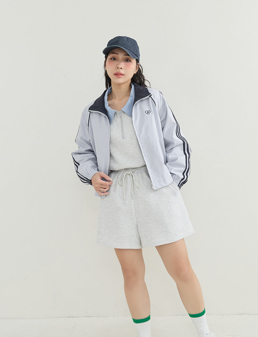 Korean-Inspired Retro Contrast Sporty Stand Collar Plus Size Jacket