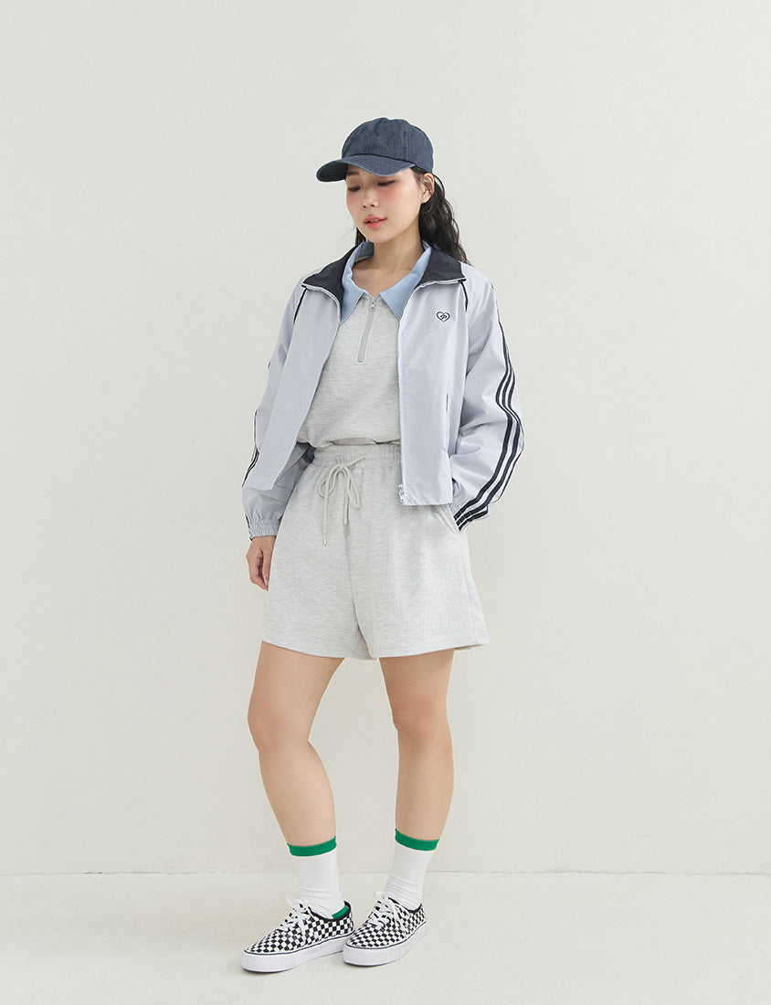 Korean-Inspired Retro Contrast Sporty Stand Collar Plus Size Jacket