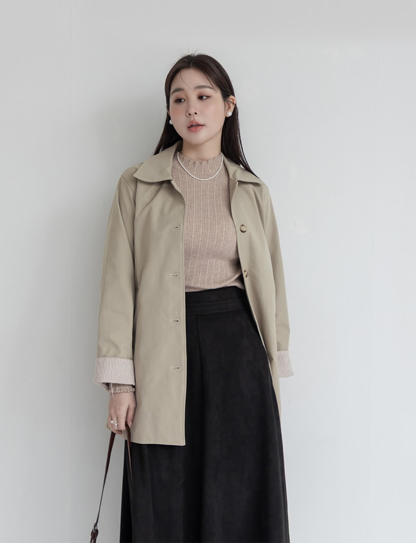 MISS.Korean Style Textured Mid-Length Plus Size Trench Coat (With Belt)