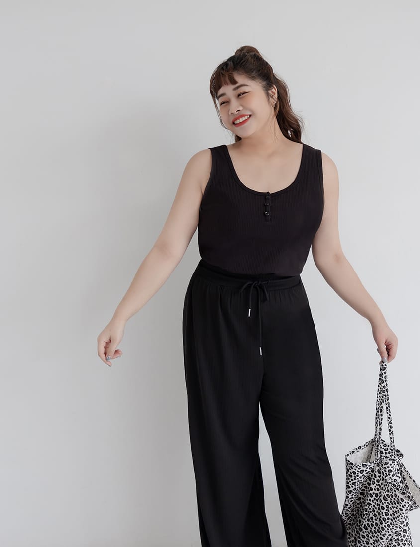 Hip-Contouring Comfy Ribbed Slimming Plus Size Wide Leg Pants