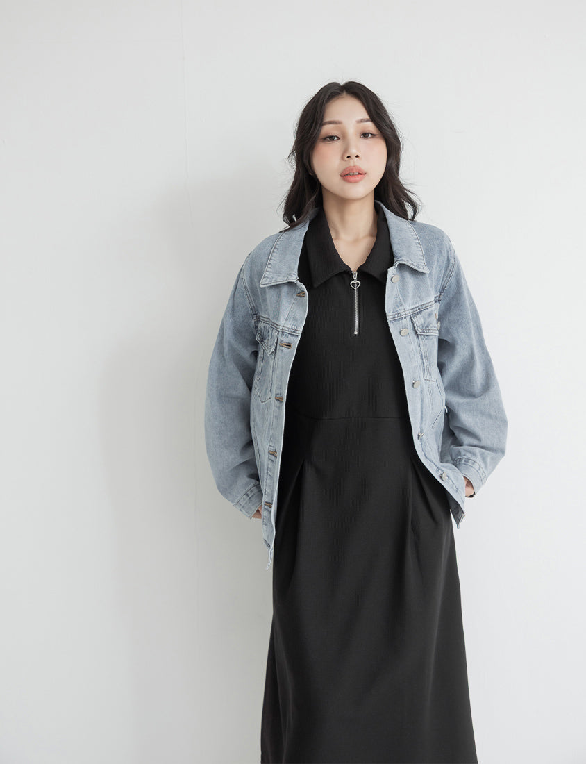 Collared Waffle-Knit Cinched Waist Plus Size Maxi Dress