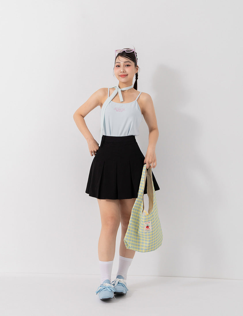 Sweet Summer Twill Pleated Plus Size Mini Skirt