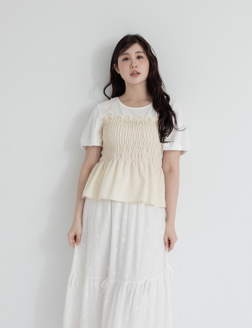 Sweet Crinkle Faux Two-Piece Short Sleeve Plus Size Top