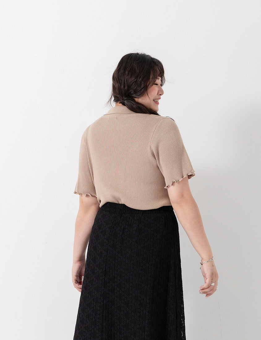MISS. Polo Collar Ribbed Knit Plus Size Top