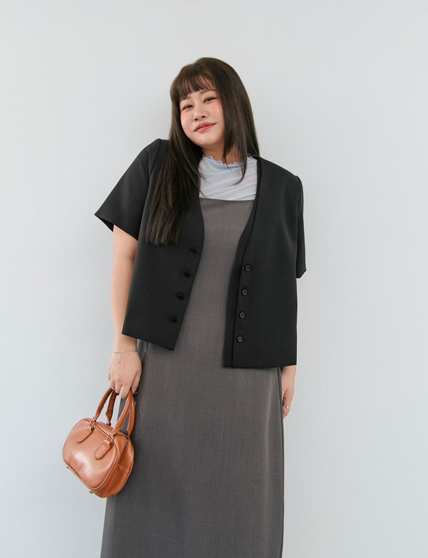 MISS. Double Placket Collarless Plus Size Blazer