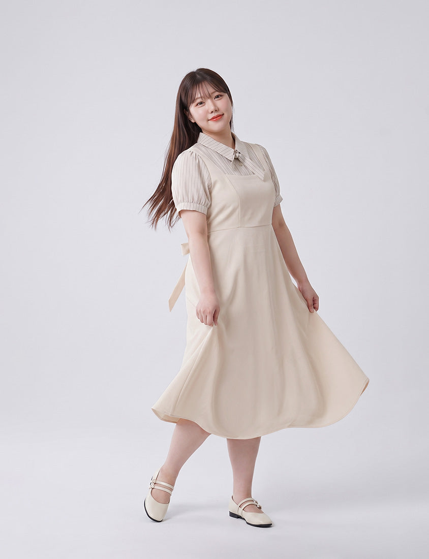 MISS. Elegant Faux Two-Piece Panel Stripe Plus Size Maxi Dress