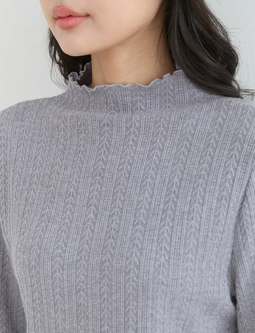 Soft Cable Knit Ribbed Rolled Edges Long Sleeve Plus Size Top