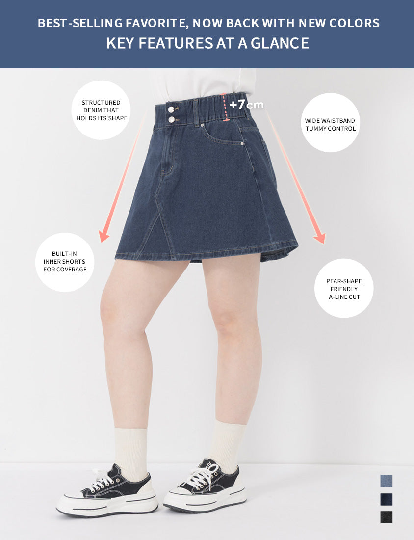 Ultra High Waist Tummy Flattering Plus Size A-Line Denim Skirt