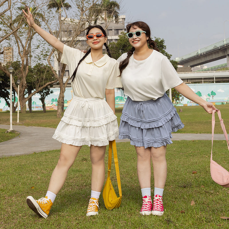 Sweet Tiered Puffy Plus Size Mini Skirt