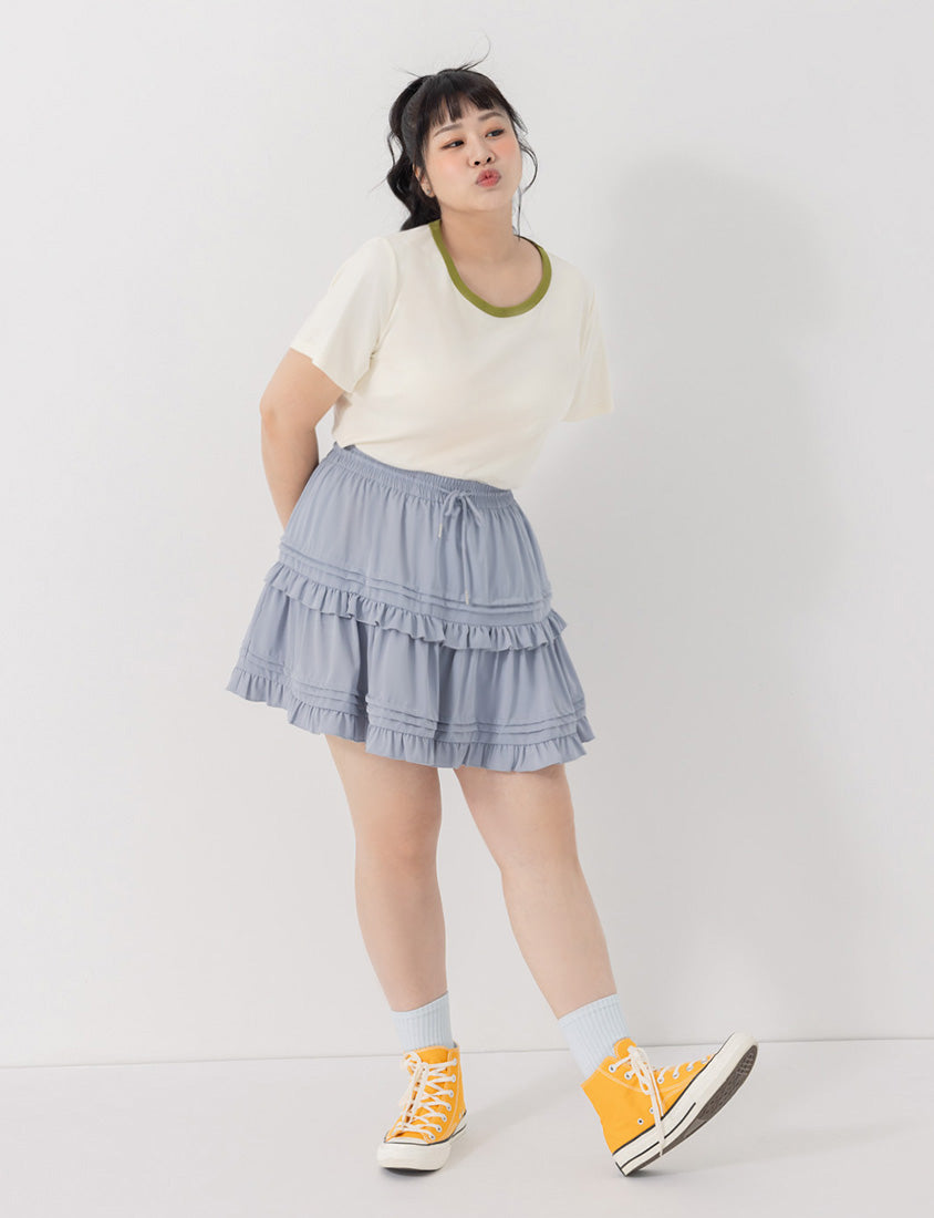 Sweet Tiered Puffy Plus Size Mini Skirt