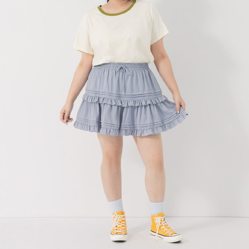 Sweet Tiered Puffy Plus Size Mini Skirt