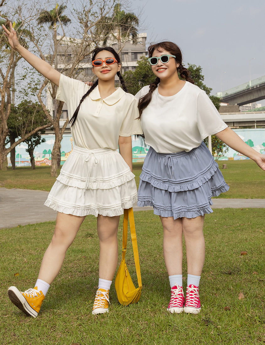 Sweet Tiered Puffy Plus Size Mini Skirt
