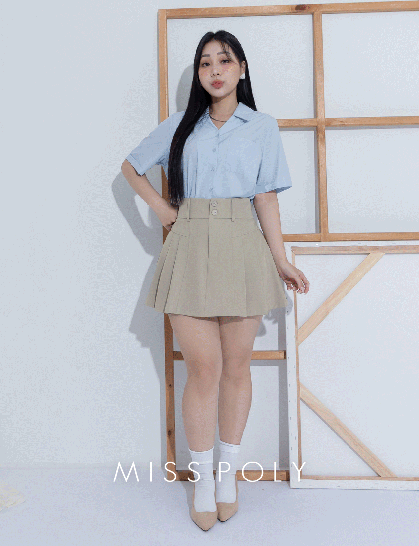 MISS. High Waist Tummy Flattering Pleated Tailored Plus Size Mini Skirt