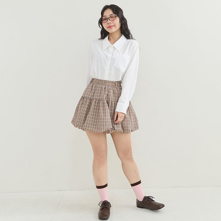 Playful Plaid Balloon Plus Size Mini Skirt