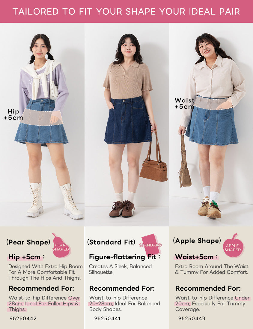 Apple-Shaped Friendly! Perfect Fit Seamed A-Line Denim Plus Size Mini Skirt