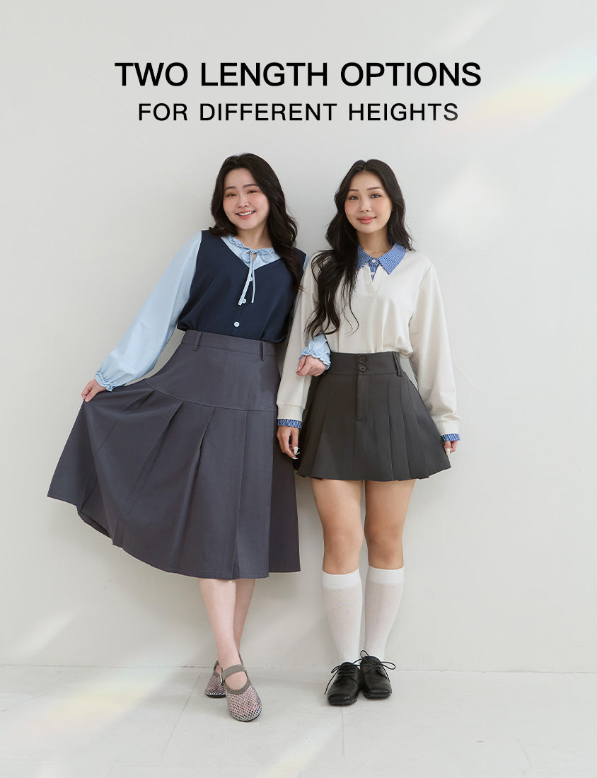 Preppy Wide Pleated Plus Size Midi Skirt