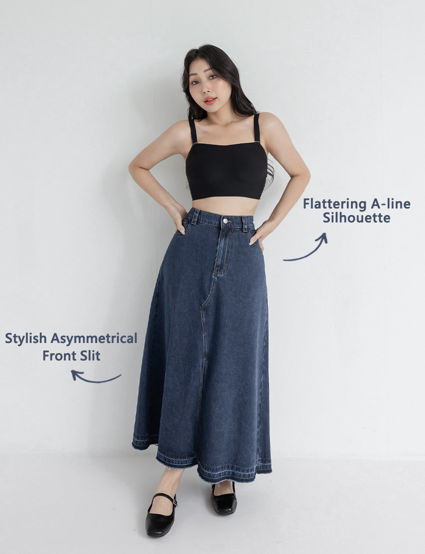 Cooling Tencel Denim Slit Plus Size Maxi Skirt