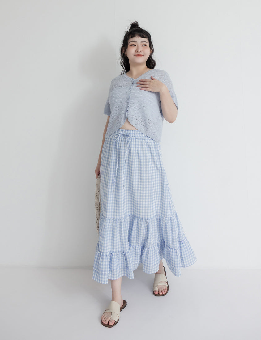 Tiered Ruffle Gingham Plus Size Maxi Skirt