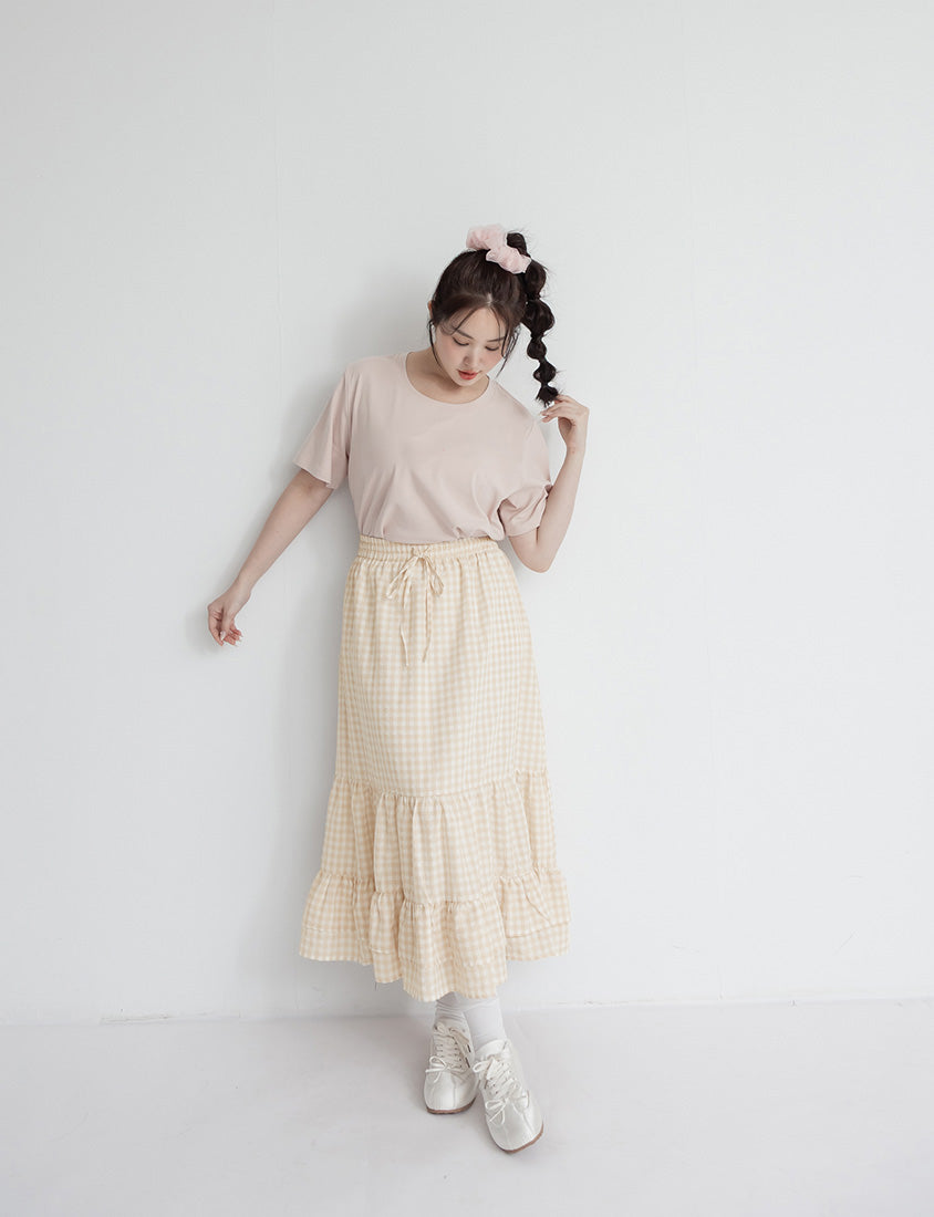 Tiered Ruffle Gingham Plus Size Maxi Skirt