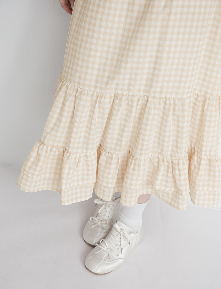 Tiered Ruffle Gingham Plus Size Maxi Skirt