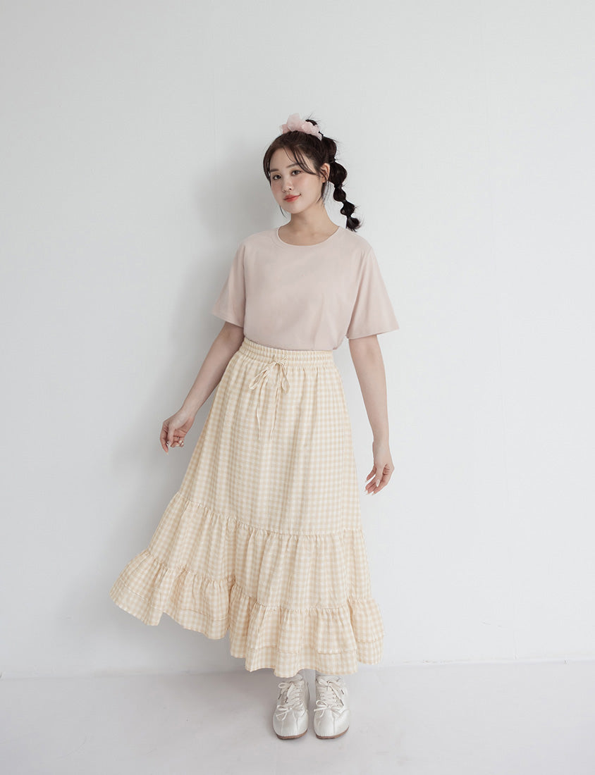 Tiered Ruffle Gingham Plus Size Maxi Skirt