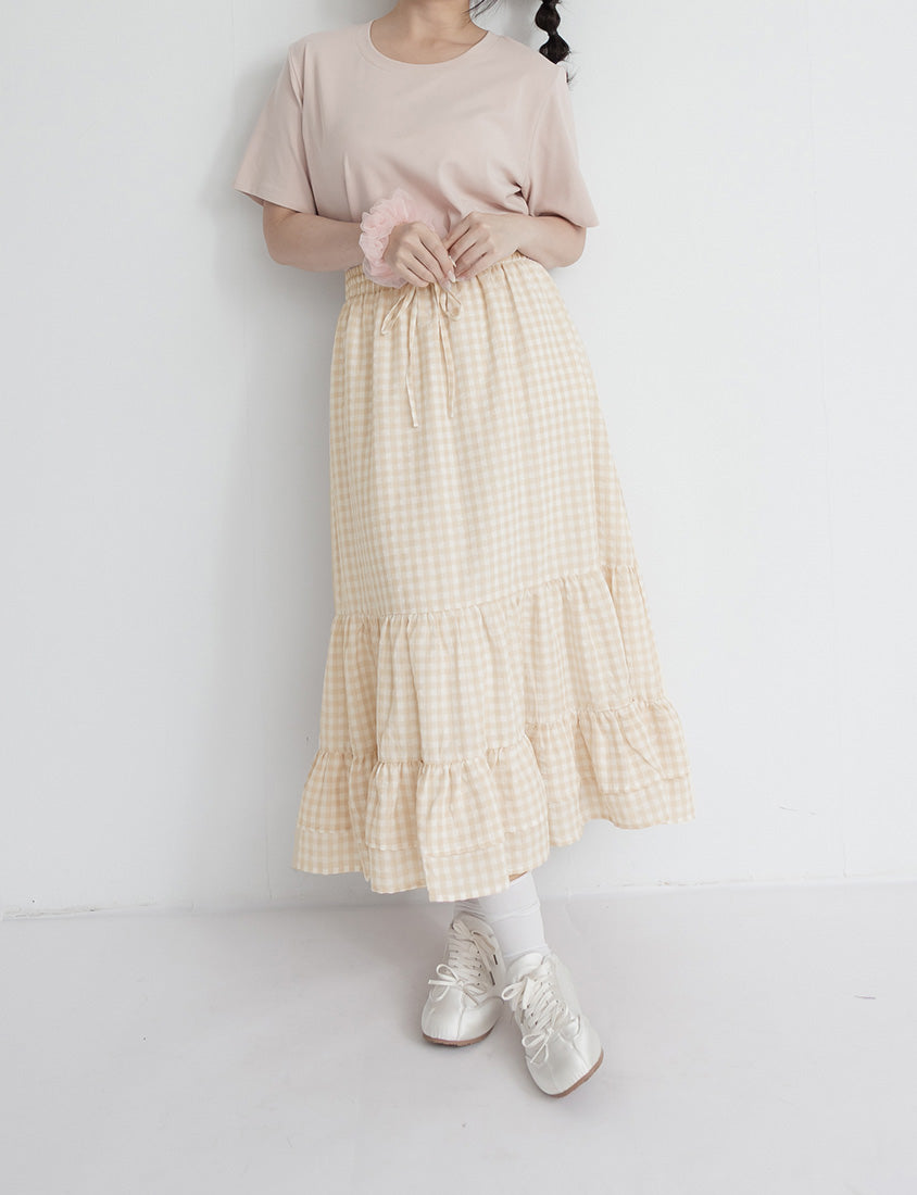Tiered Ruffle Gingham Plus Size Maxi Skirt