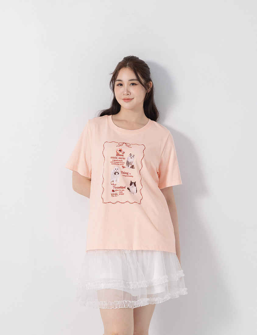 Cute Cat Print Oversized Plus Size Tee